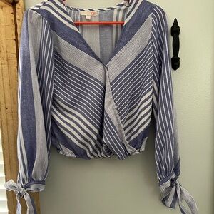 Gianni Bini white and Blue Wrap Blouse with Sailor Collar